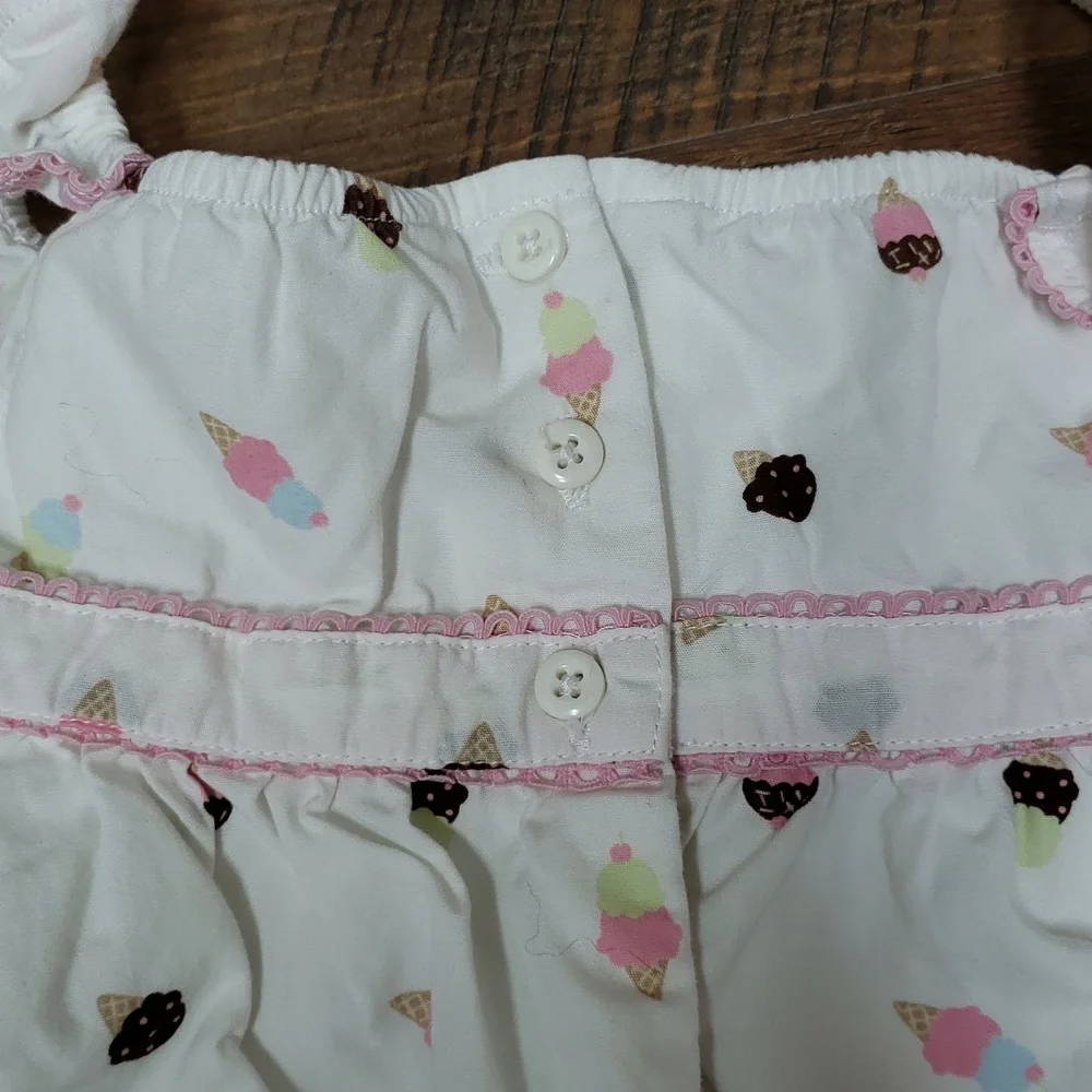 Gymboree Sleeveless White And Pink Polka Dot And Ice Cream Print Dress, 6-12M
